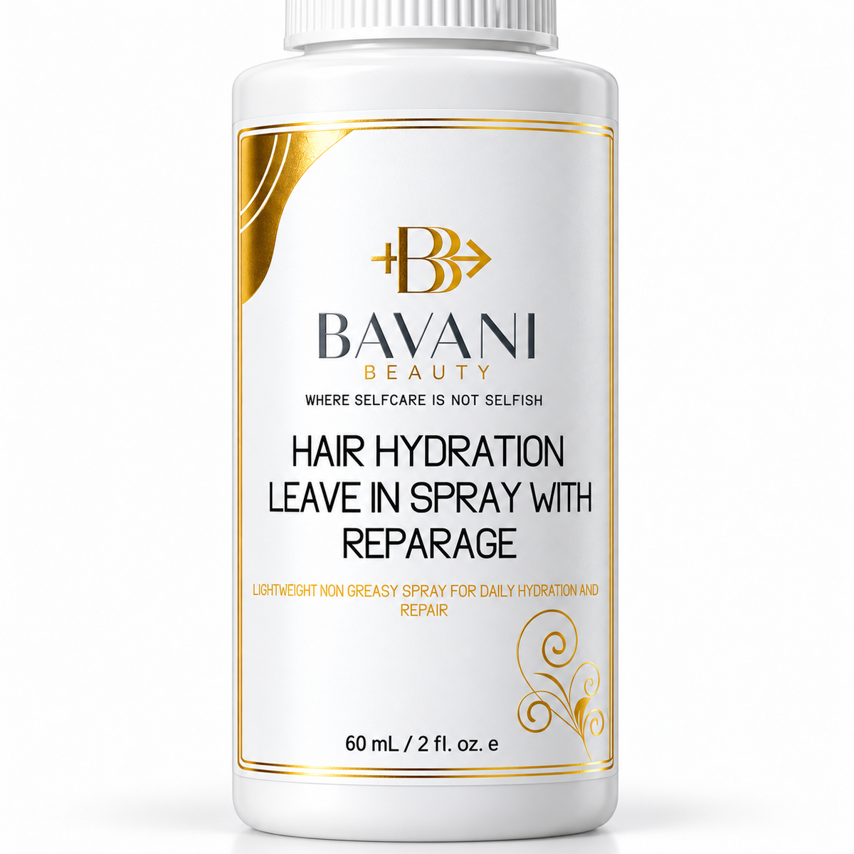 Close-up of Bavani Beauty Hair Hydration Leave-In Spray label